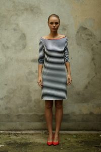 gestreiftes Jerseykleid, blau weiß