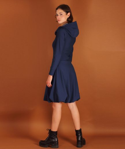 Ballonkleid mit Kapuze/Hoodie in marine blau