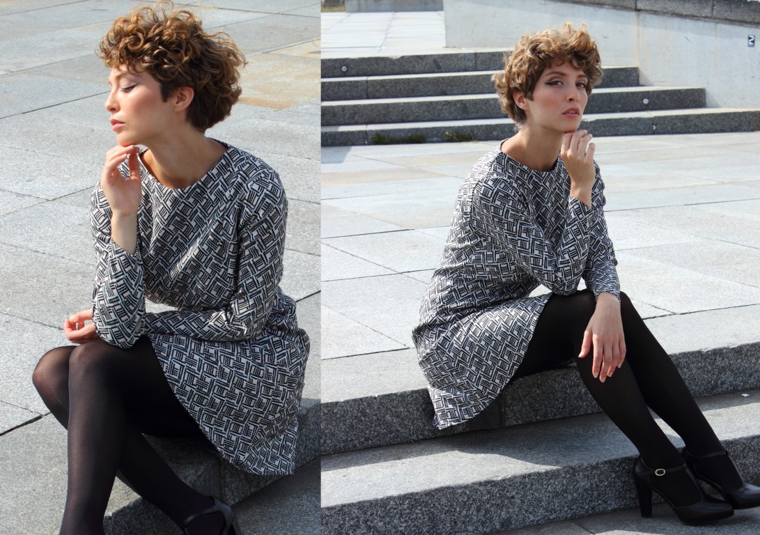 Volant dress black and white