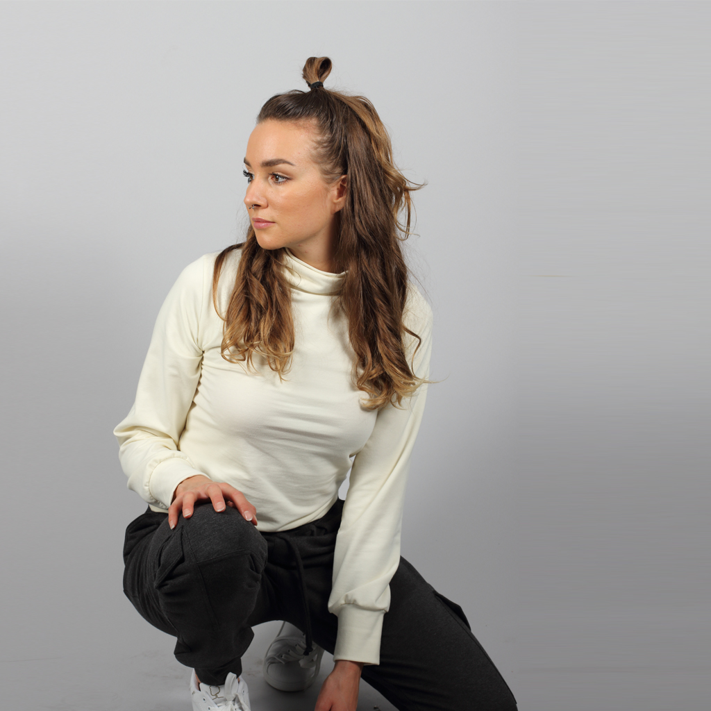 Creme Stoffhose dunkel grau melange