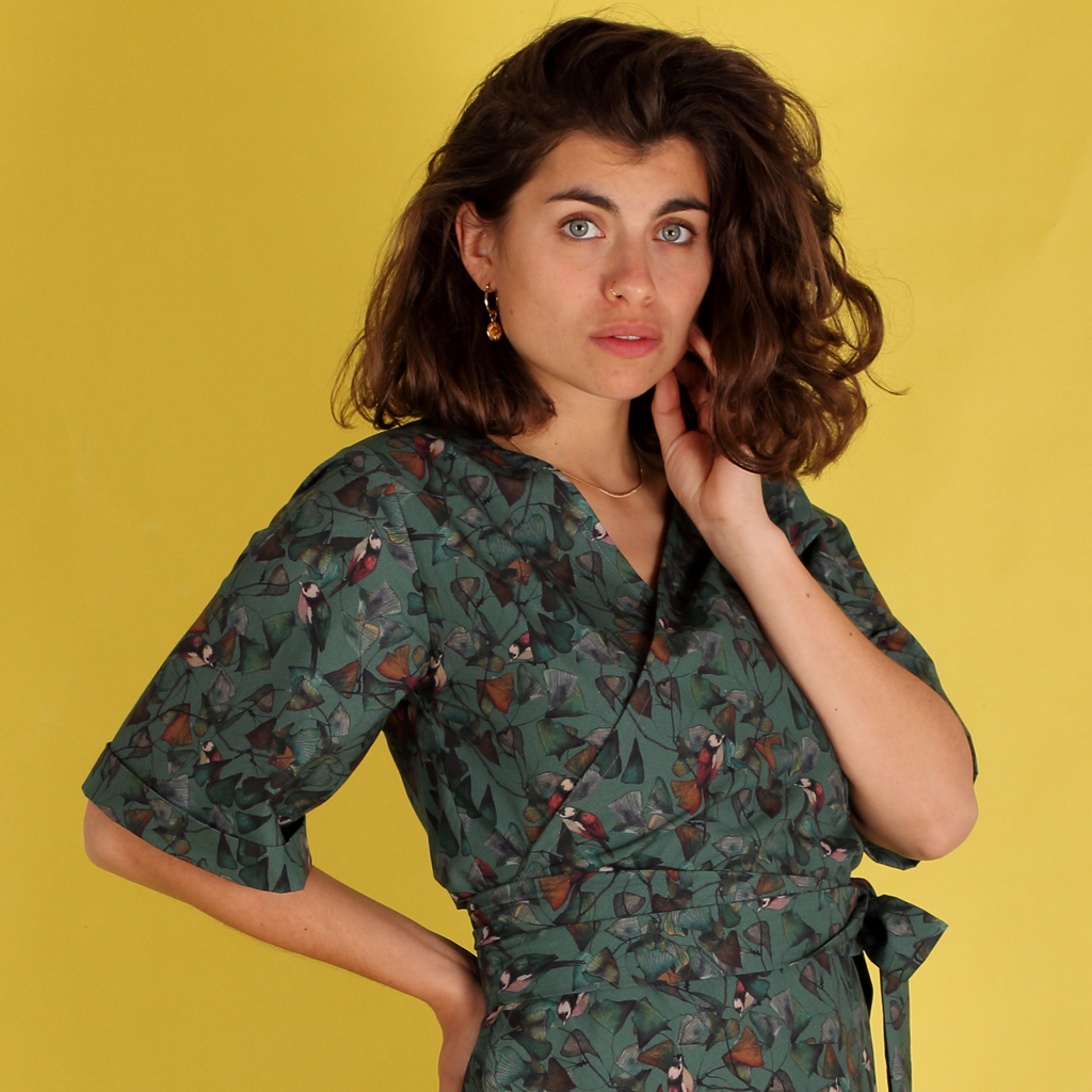 Vogelkleid_Lilla Wrapdress aus Biobaumwolle