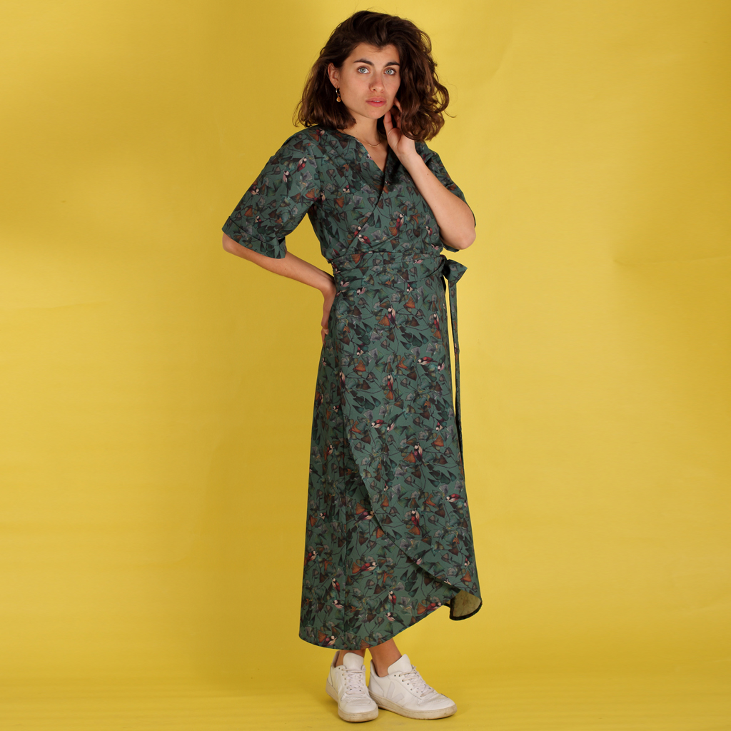 Vogelkleid_Lilla1 Wrapdress aus Biobaumwolle