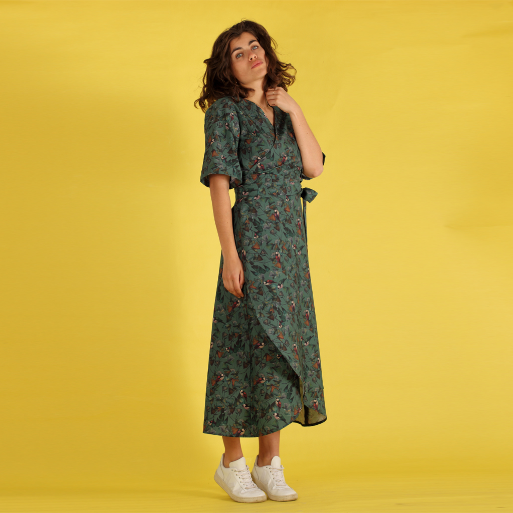Vogelkleid_Lilla2 Wrapdress aus Biobaumwolle
