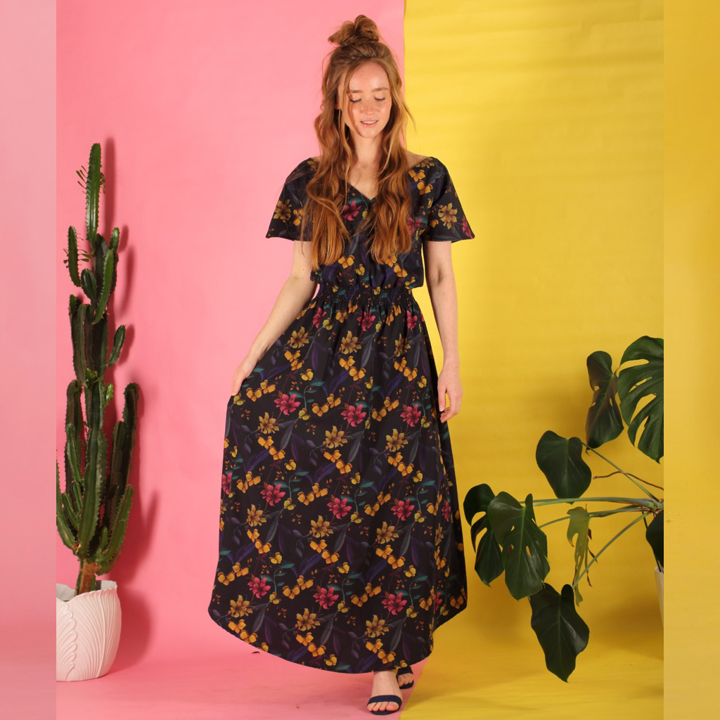 Vlaria_Kleid Longdress Vlaria aus floraler Bio Baumwolle